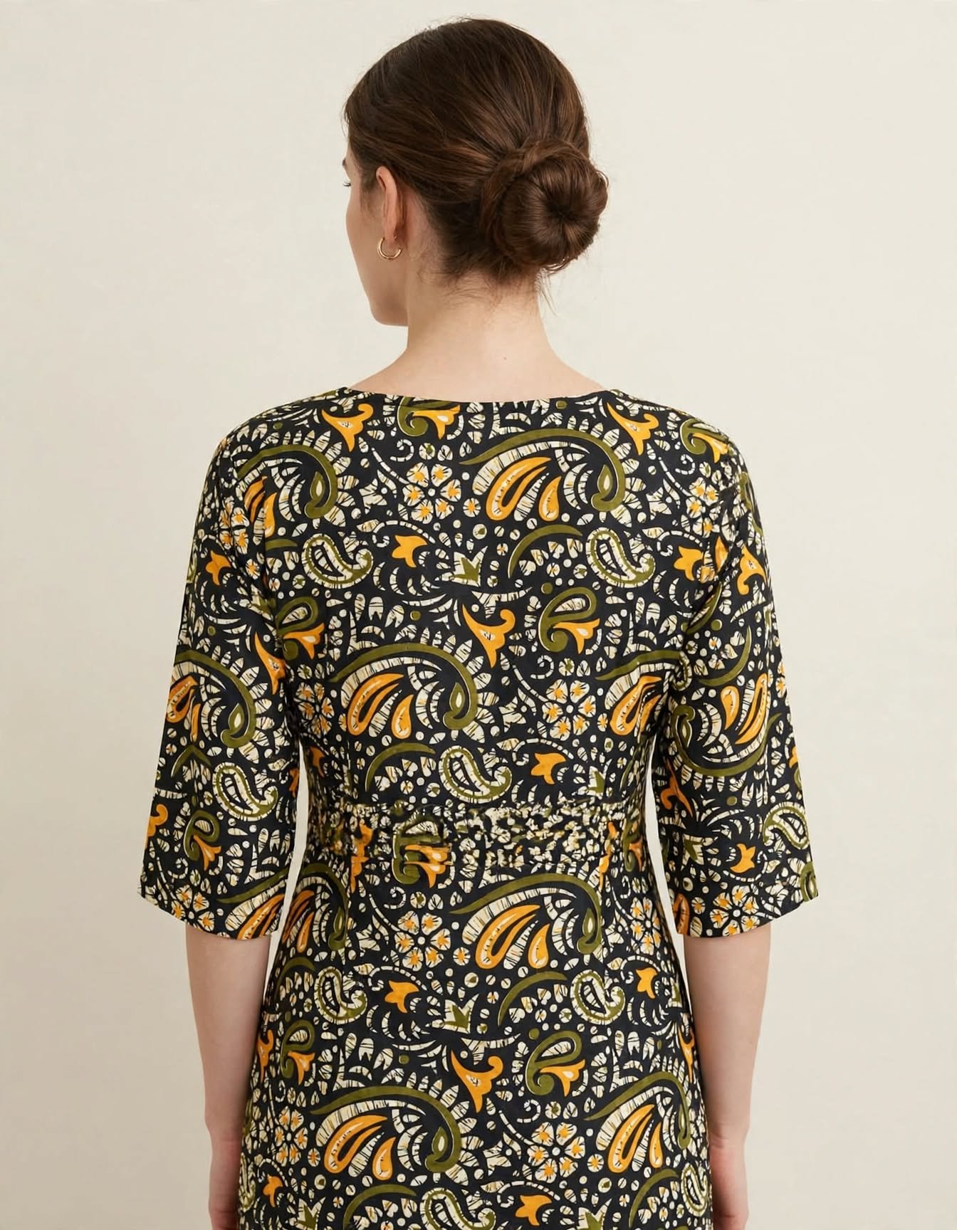 Black Mustard & Olive Kalamkari Paisley Cotton Short Kurti - Daily Wear - Image 2