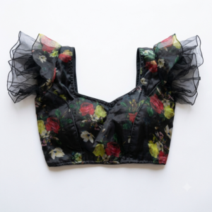 Blouse Butterfly Style Green Base Purple Rose Prints