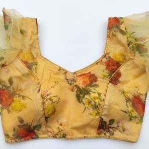 Blouse Butterfly Style Green Base Purple Rose Prints