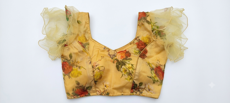 Blouse Butterfly Style Green Base Purple Rose Prints - Image 8