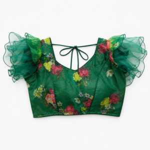 Blouse Butterfly Style Green Base Purple Rose Prints