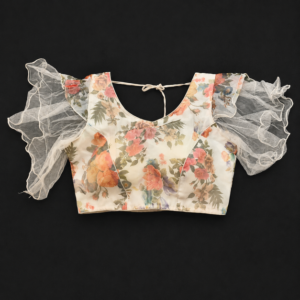 Blouse Butterfly Style Green Base Purple Rose Prints