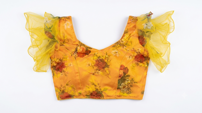 Blouse Butterfly Style Green Base Purple Rose Prints - Image 7