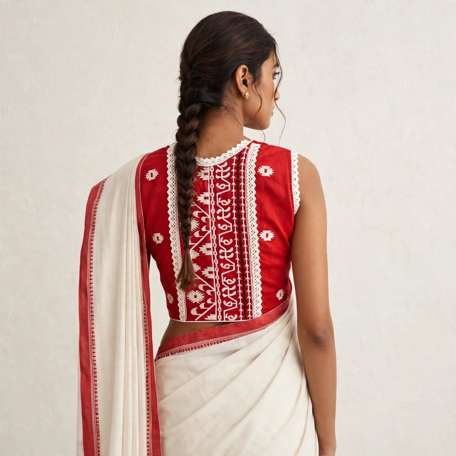Blouse Black Magi Hata - Embroidered with White Lace Trim - Image 4