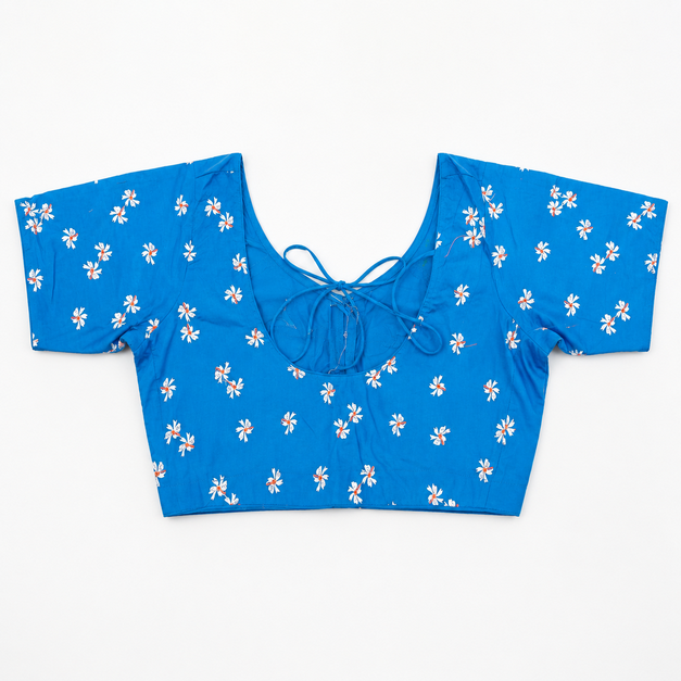 Blouse Blue Cotton Round Neck - Image 3