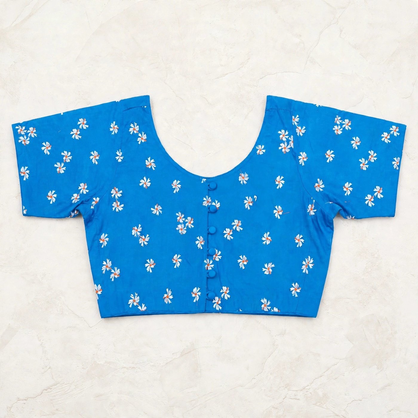 Blouse Blue Cotton Round Neck