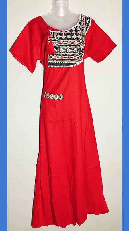 বুটিক নাইটি কাফতান, লাল, ১০০% সুতি - Image 2