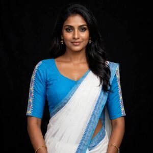 Firozi Blue Cotton Blouse with Multicolor Geometric Embroidery on Sleeves - Front Hook Daily Wear