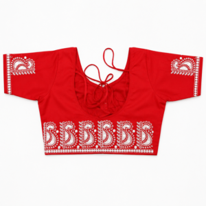 Red Cotton Embroidery Round Neck