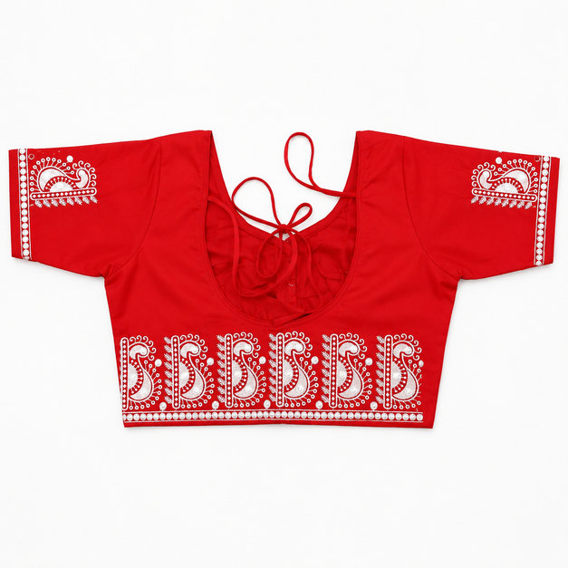 Red Cotton Embroidery Round Neck - Image 6
