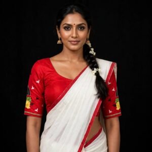 Sindoori Red Cotton Blouse with Bird, Flower & Sailboat Embroidery on Sleeves - Trendy Daily Wear