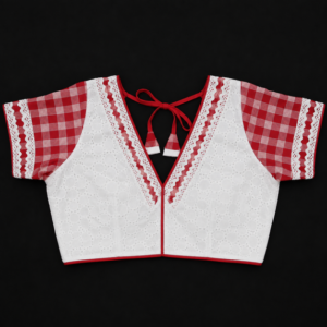 Blouse White Hakoba V Neck Gamcha Style Hand
