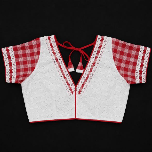 Blouse White Hakoba V Neck Gamcha Style Hand - Image 2