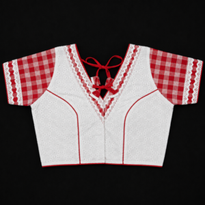 Blouse White Hakoba V Neck Gamcha Style Hand