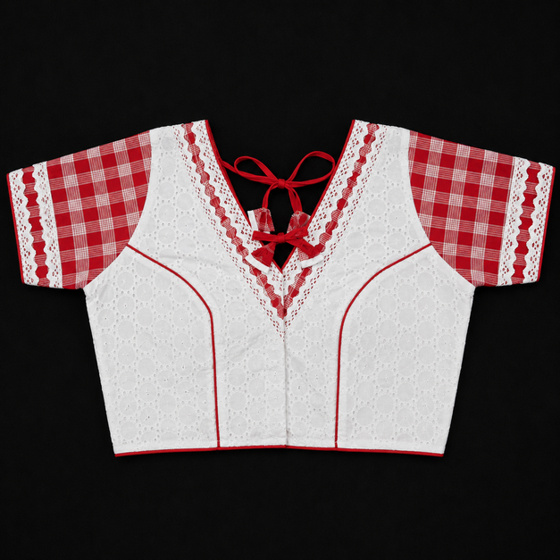 Blouse White Hakoba V Neck Gamcha Style Hand - Image 3