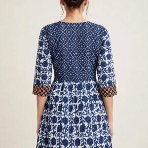 Indigo Blue Jaipuri Cotton Frock Style Short Kurti