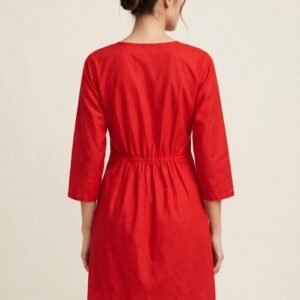 Scarlet Bloom - Red Cotton Embroidered Short Kurti with Lucknowi Chikankari Work