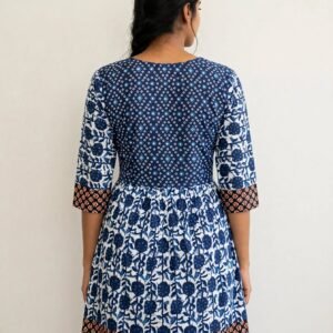 Indigo Blue Jaipuri Cotton Frock Style Short Kurti