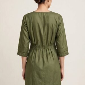 Mehndi Charm - Olive Green Cotton Embroidered Short Kurti with White Chikankari Work