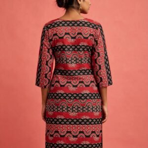 Red & Black Ajrakh Block Print Straight Cotton Kurti