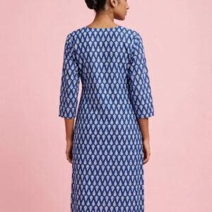 Royal Blue Ikat Printed Straight Cotton Kurti